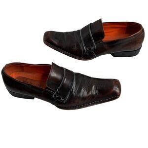 Robert Wayne Men's Dark Brown Leather Square Toe Zip Loafer Dress Shoes Size 9